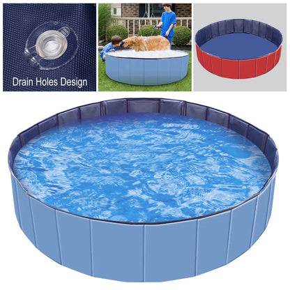 Foldable Dog Pool – No-Inflate PVC Pet Bathing Tub with Drain, 63" x 11.8", Red or Blue – view 6