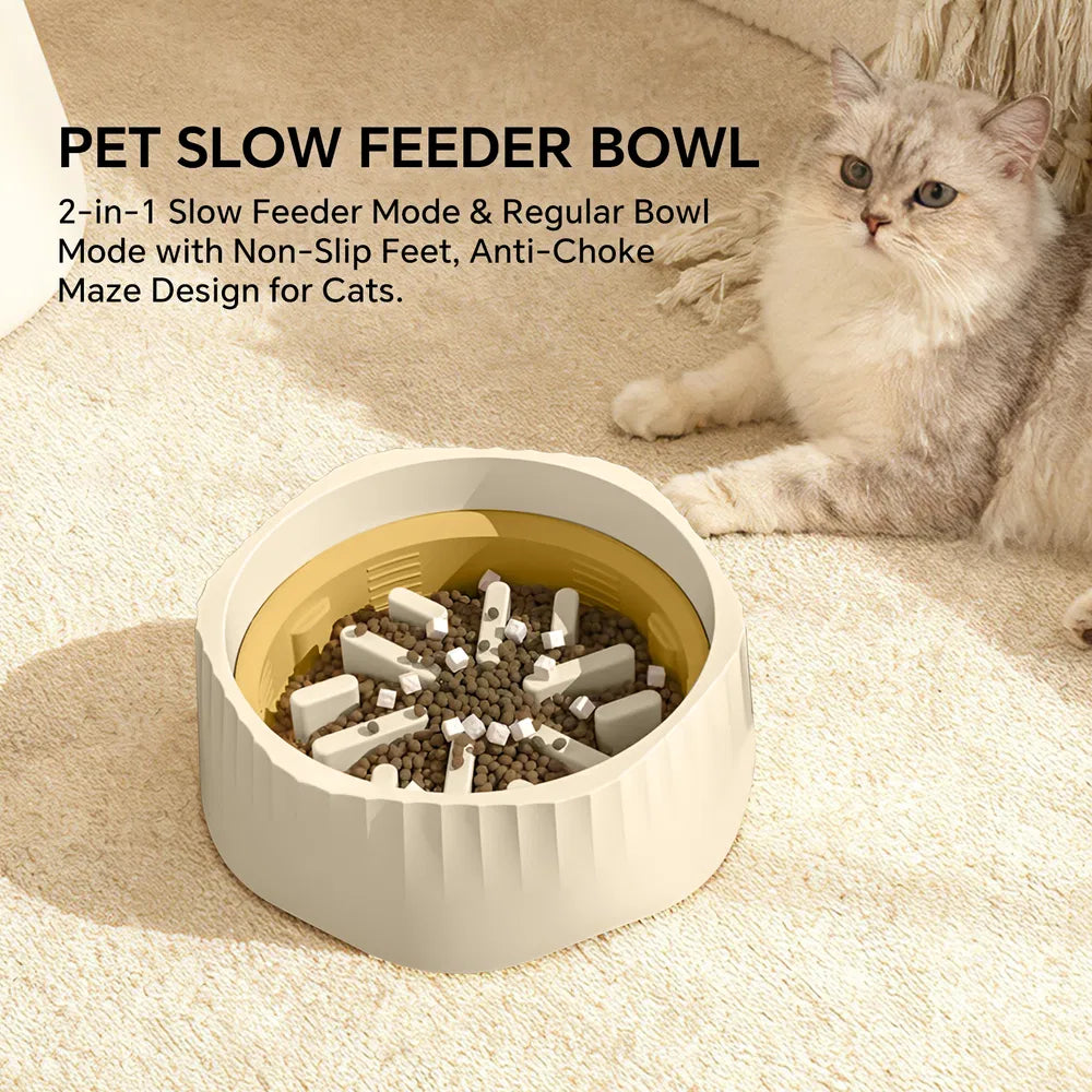 Switchable Slow Feeder and Regular Pet Bowl, Stainless Steel with Non-Slip Base, White – view 6