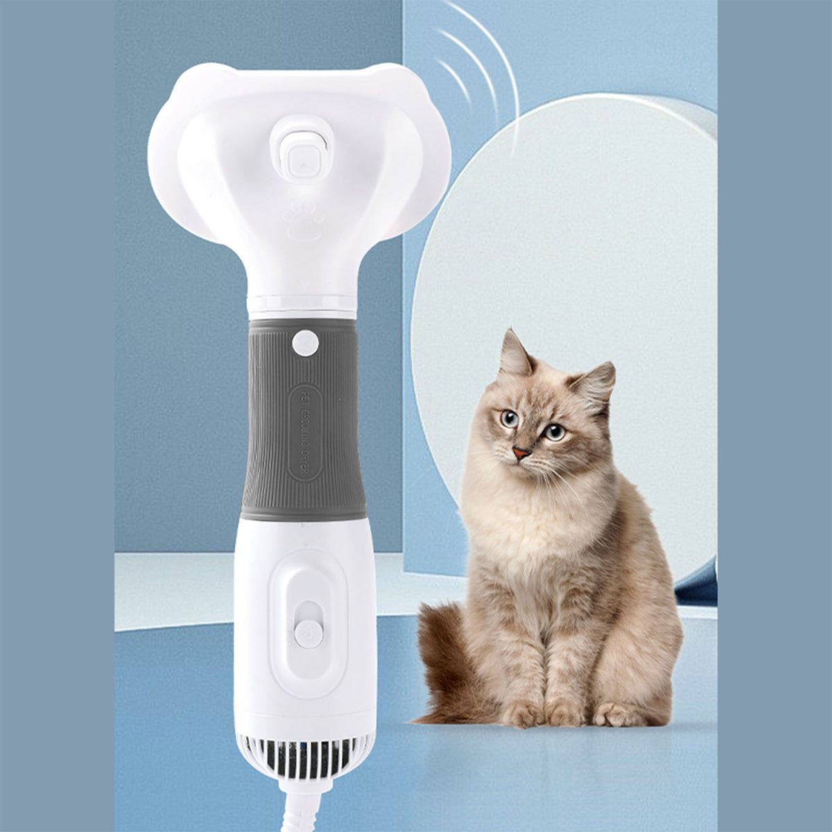 3-in-1 Pet Hair Dryer Brush – 600 W Low-Noise Slicker Dryer with 3 Heat Settings, Gray – view 5