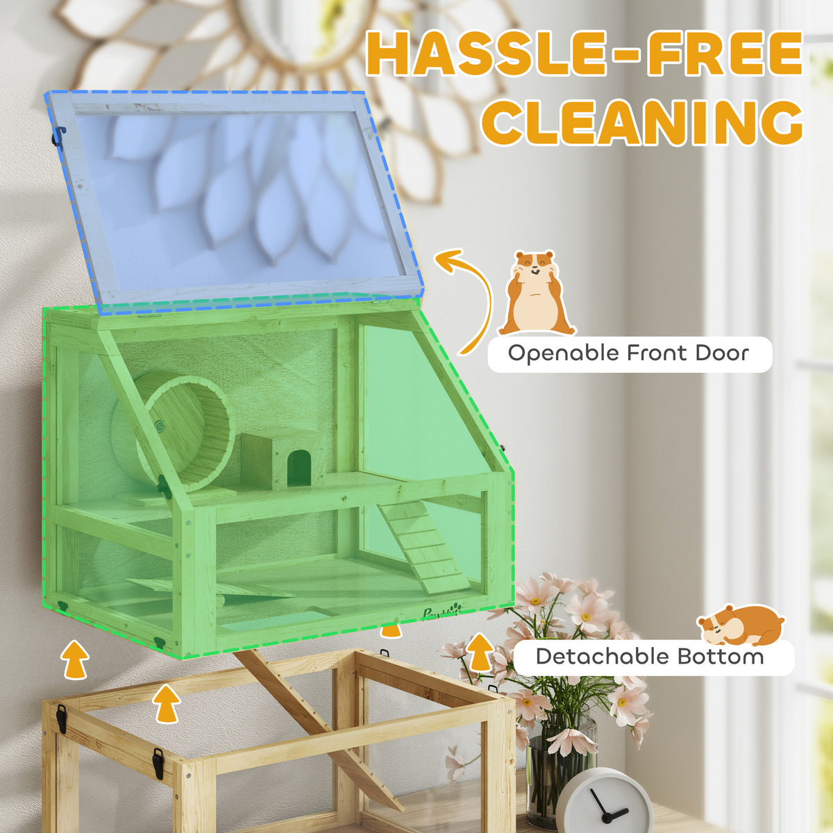 3-Tier Wooden Hamster Cage with Acrylic Panels, Exercise Wheel, Seesaw, Ramps and Hut – view 6