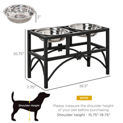 Raised Double Cat Bowl Stand with Iron Frame &amp; 2 Stainless Steel Bowls, Black and Silver – view 3