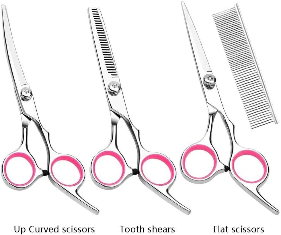 Pet Grooming Scissors Kit – Straight, Curved and Thinning Shears with Comb and Zippered Case – view 4