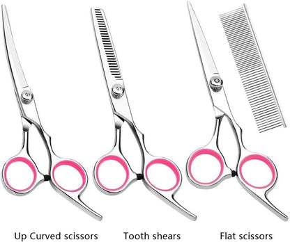 Pet Grooming Scissors Kit – Straight, Curved and Thinning Shears with Comb and Zippered Case – view 4