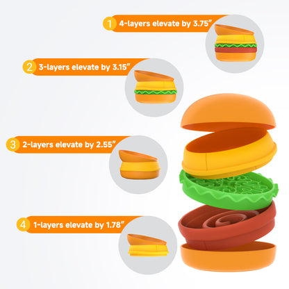 Hamburger-Shaped Multi-Layer 5-in-1 Pet Bowl Set for Cats &amp; Dogs, Orange – view 3