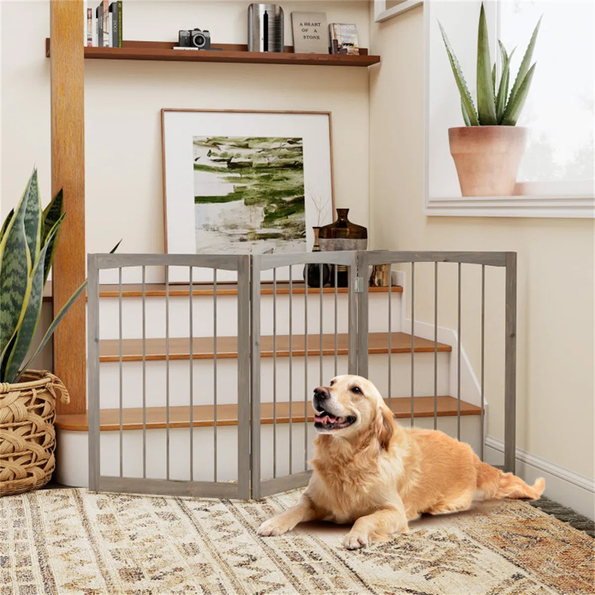 3-Panel Wooden Pet Fence – Gray, 63 x 30 in, Solid Fir Wood – view 7