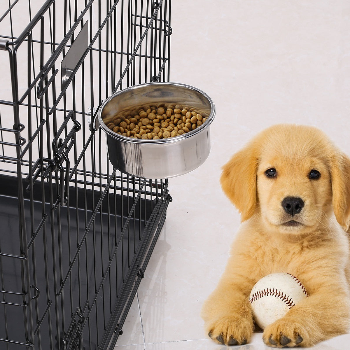Stainless Steel Crate Dog Bowl with Clamp Holder, Hanging Cage Food and Water Bowl, Medium – view 9