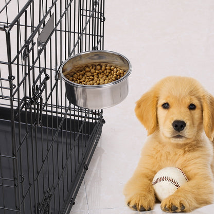 Stainless Steel Crate Dog Bowl with Clamp Holder, Hanging Cage Food and Water Bowl, Medium – view 9