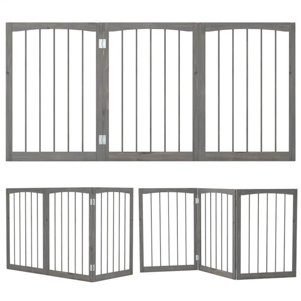 3-Panel Wooden Pet Fence – Gray, 63 x 30 in, Solid Fir Wood – view 10