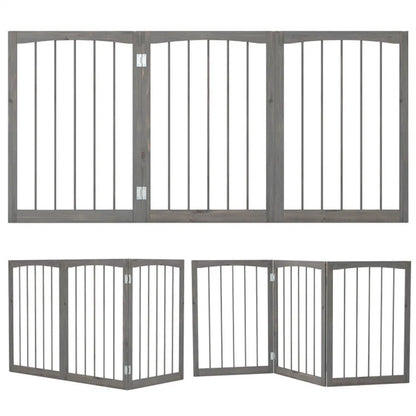 3-Panel Wooden Pet Fence – Gray, 63 x 30 in, Solid Fir Wood – view 10