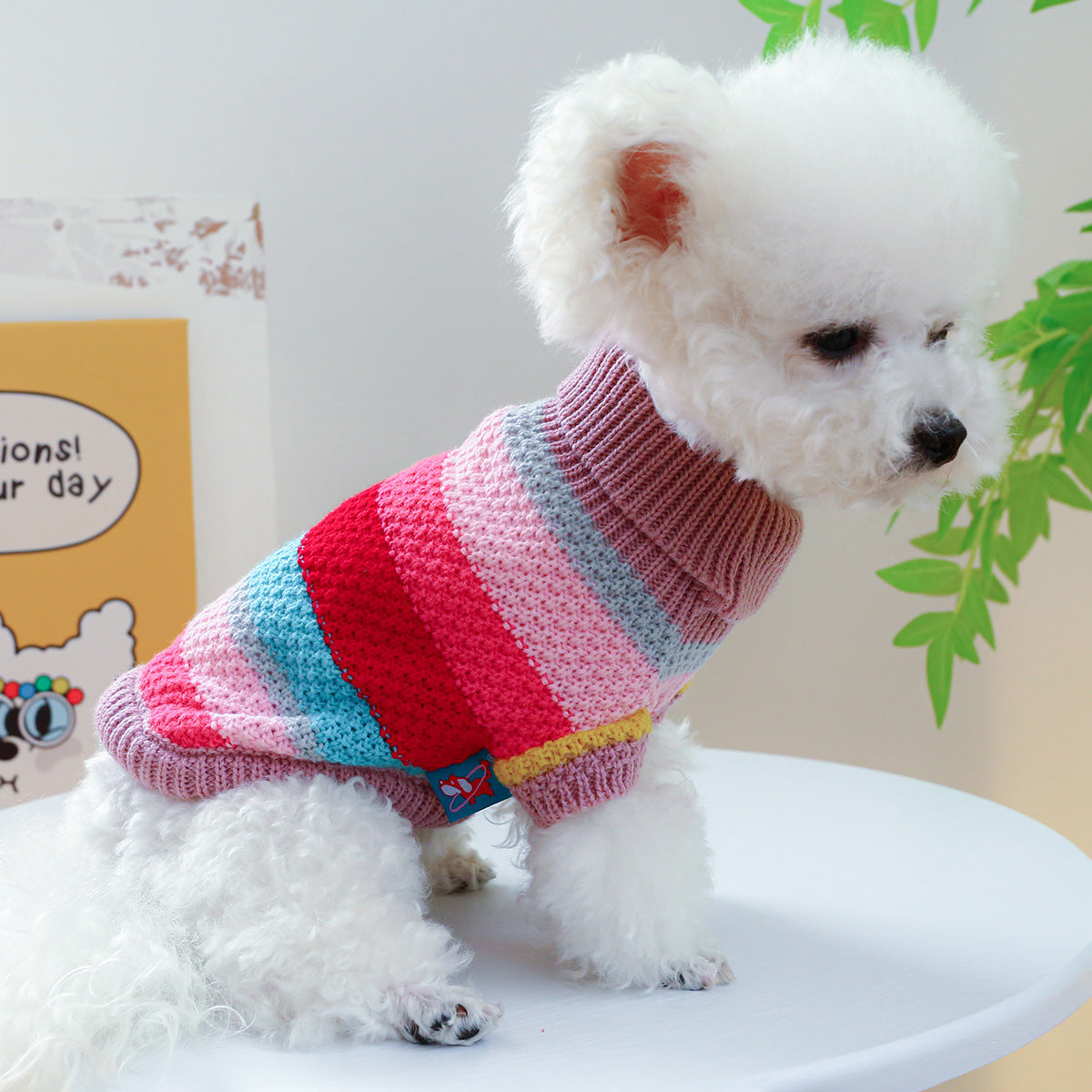 Multicolor Striped Knit Pet Sweater for Dogs &amp; Cats, Casual Acrylic Pullover – view 10