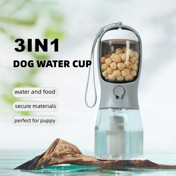 3-in-1 Dog Water Bottle – Travel Cup with Food Container, Waste Bag Holder &amp; Filter, 300 ml – view 2