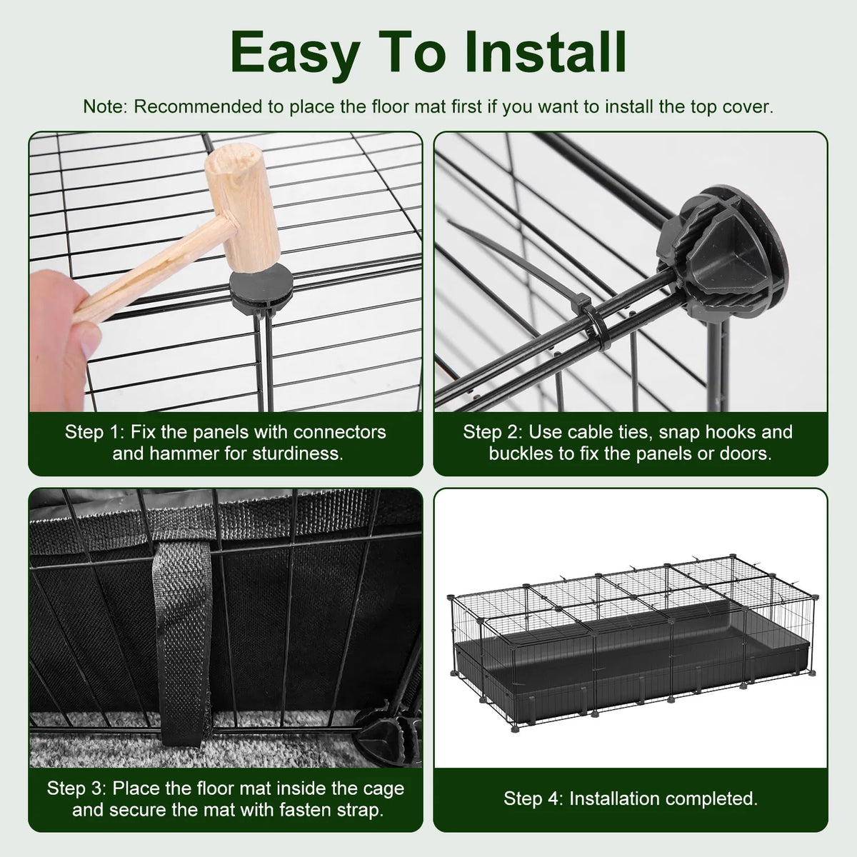 DIY Metal Small Animal Playpen with 20 Panels and Waterproof Floor Mat, Black – view 3
