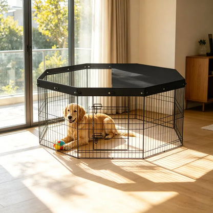 8-Panel Outdoor Dog Playpen with Top Cover – 24 in, Metal – view 6