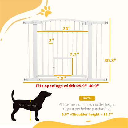 Pressure-Mounted Pet Gate with Cat Door – Adjustable 29.9"–40.9" Wide, 30.3" Tall, White Steel – view 4