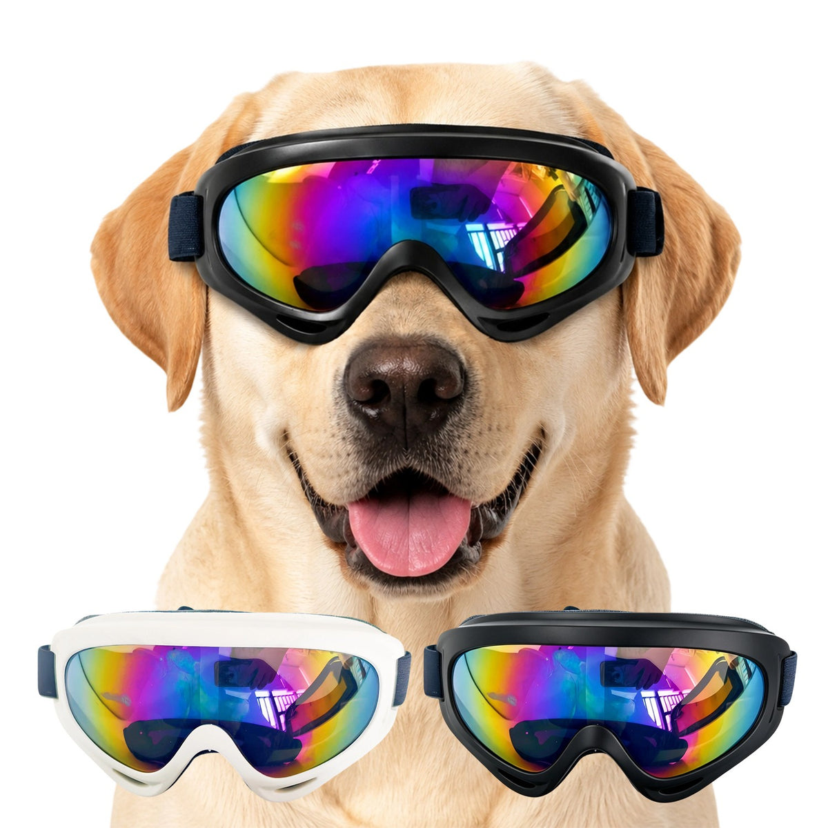 Dog Sunglasses 2-Pack – Anti-UV Windproof Goggles for Small Dogs &amp; Cats, Adjustable Straps, Black &amp; White