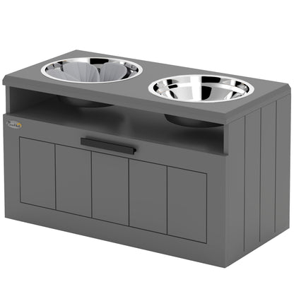 Elevated Dog Bowl Stand with Storage Drawer, 2 Stainless Steel Bowls &amp; Slow Feeder Mat, Gray – view 9