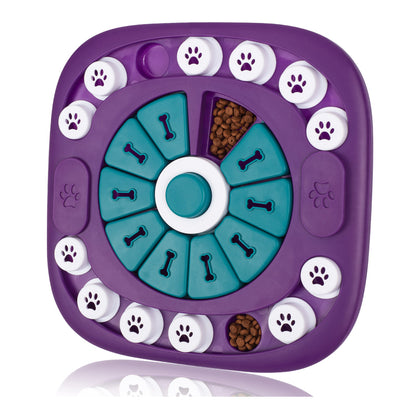 Interactive Dog Treat Puzzle Toy – 24-Hole Slider Game with Squeaker, Purple