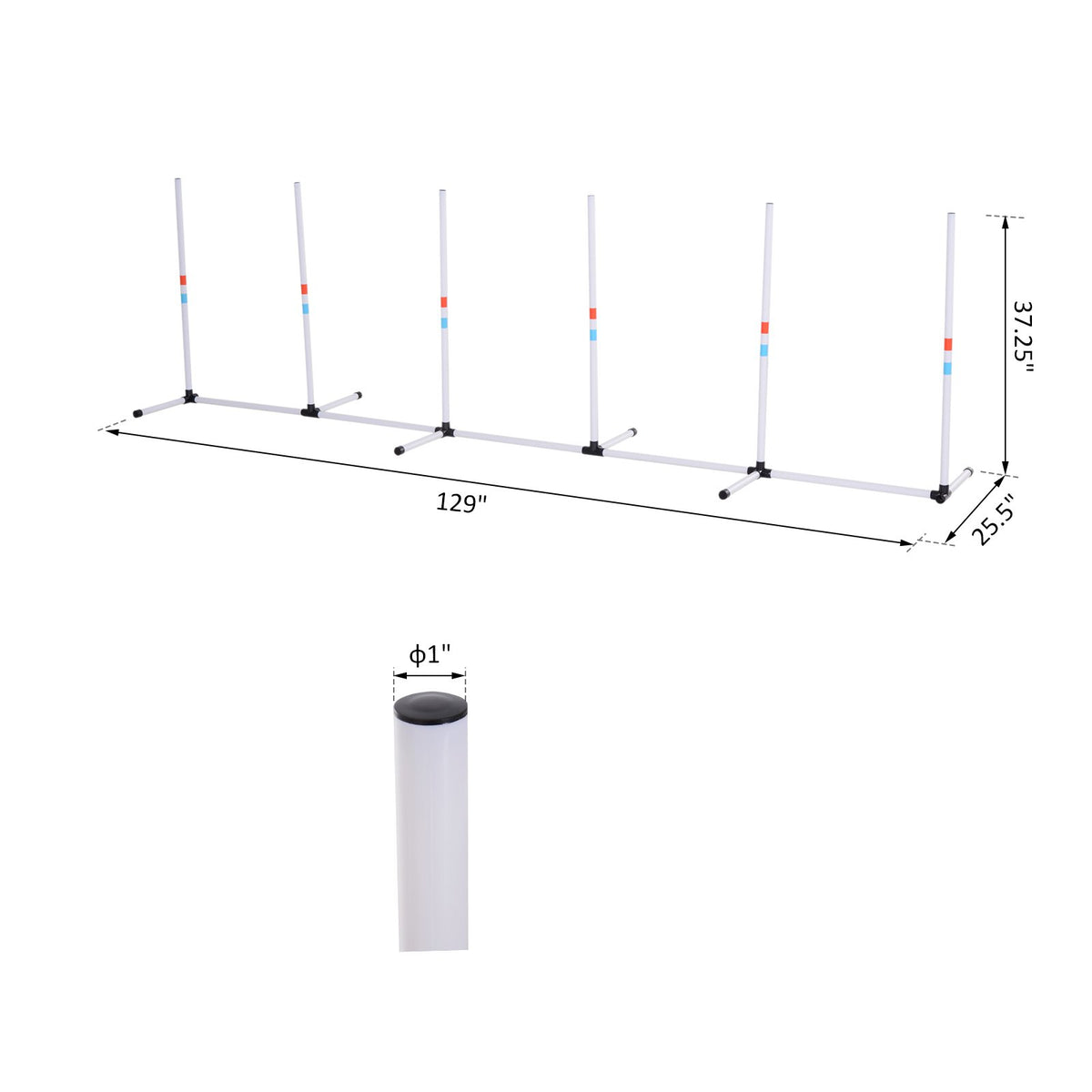 Dog Agility Weave Poles – 6-Pole Set, 129 in Course with Storage Bag, White – view 3