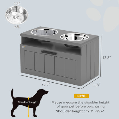 Elevated Dog Bowl Stand with Storage Drawer, 2 Stainless Steel Bowls &amp; Slow Feeder Mat, Gray – view 3