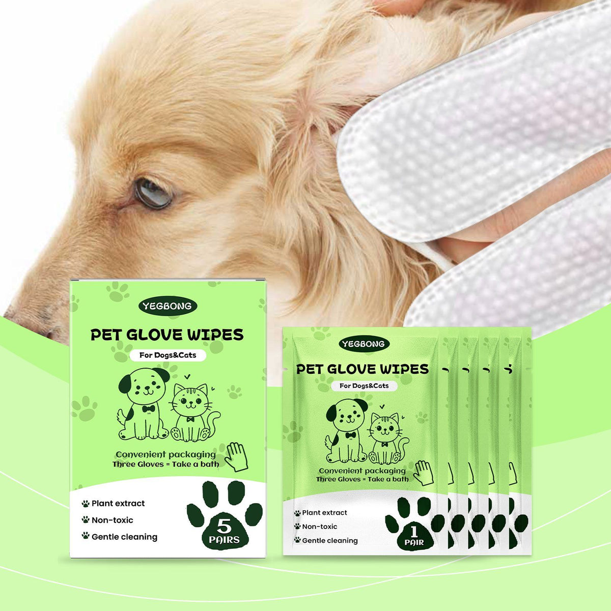 Disposable Pet Glove Wipes for Dogs and Cats – Moist Coat and Paw Wipes, 5 Pack – view 8