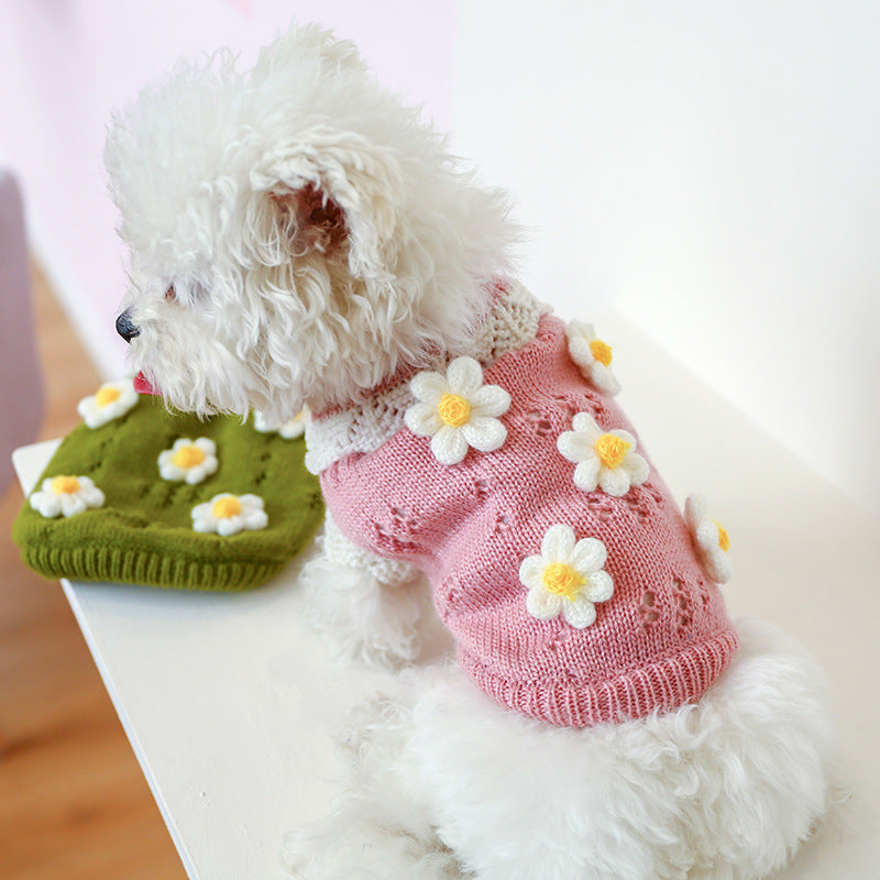 Floral Jacquard Knit Pet Sweater for Cats &amp; Small Dogs – Acrylic Pullover – view 4