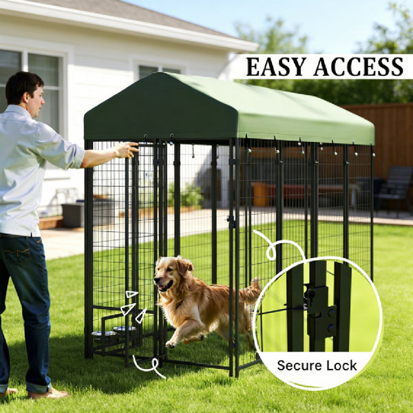 Large Outdoor Dog Kennel with Cover &amp; Rotating Bowl – 94.5 x 48 x 72 in – view 4