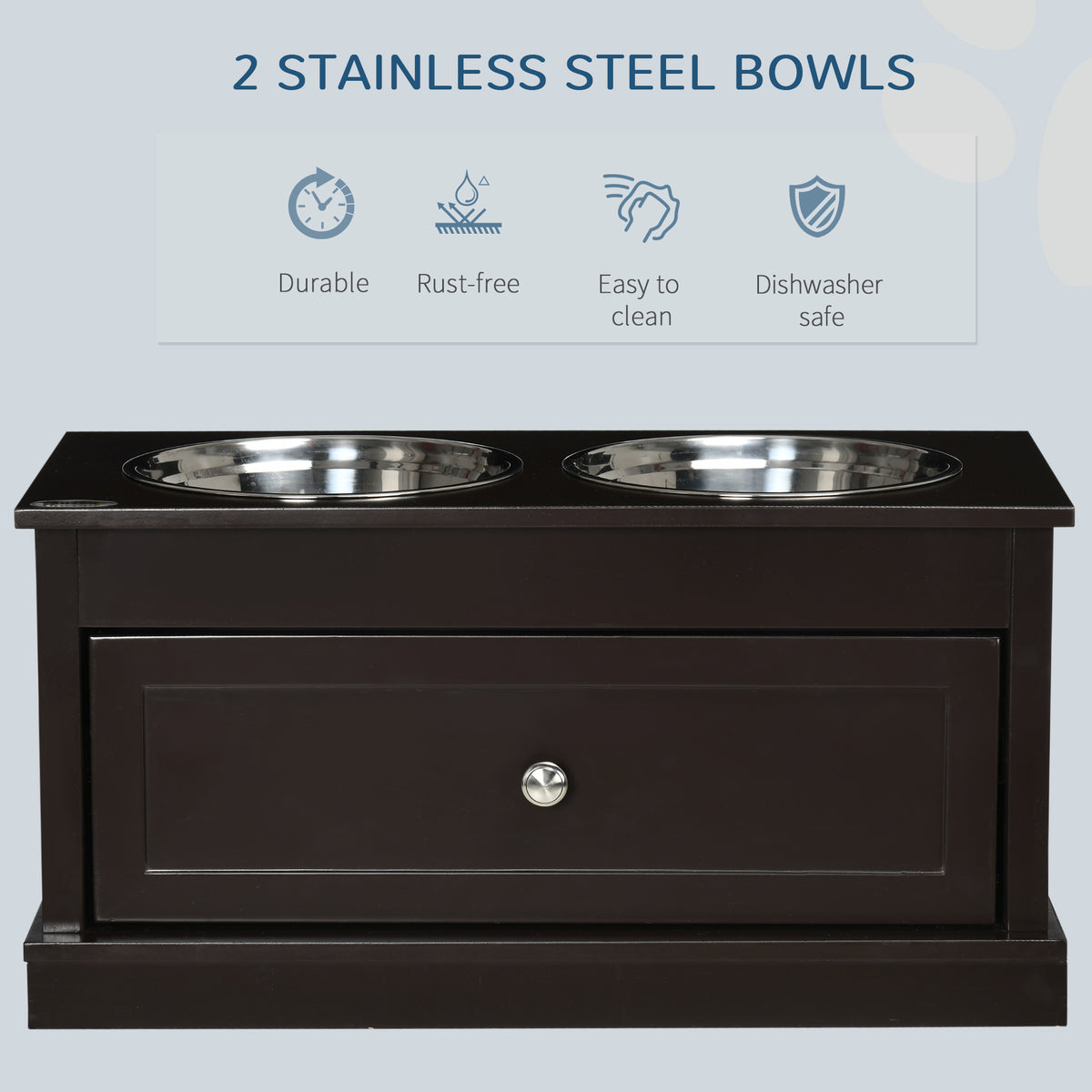 Elevated Dog Bowl Stand with 11 L Storage Drawer &amp; 2 Stainless Steel Bowls, Espresso Brown – view 6
