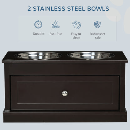Elevated Dog Bowl Stand with 11 L Storage Drawer &amp; 2 Stainless Steel Bowls, Espresso Brown – view 6