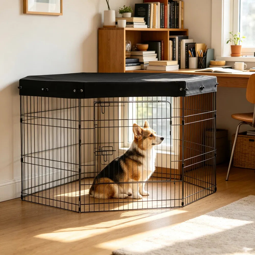 8-Panel Octagon Dog Playpen with Top Cover – 30 in High, Easy to Clean – view 3