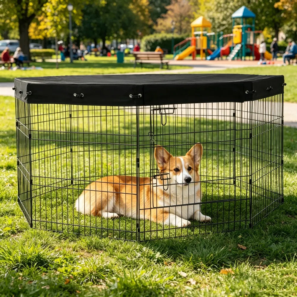 8-Panel Octagon Dog Playpen with Top Cover – 30 in High, Easy to Clean – view 5