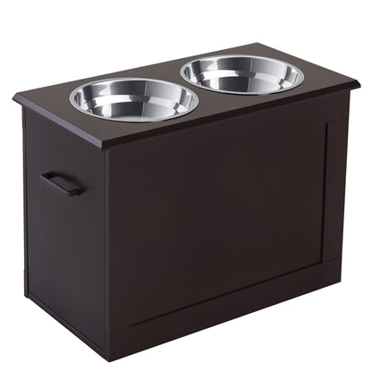 Raised Dog Feeding Station with Hidden Storage &amp; 2 Stainless Steel Bowls for Large Dogs, Coffee – view 9