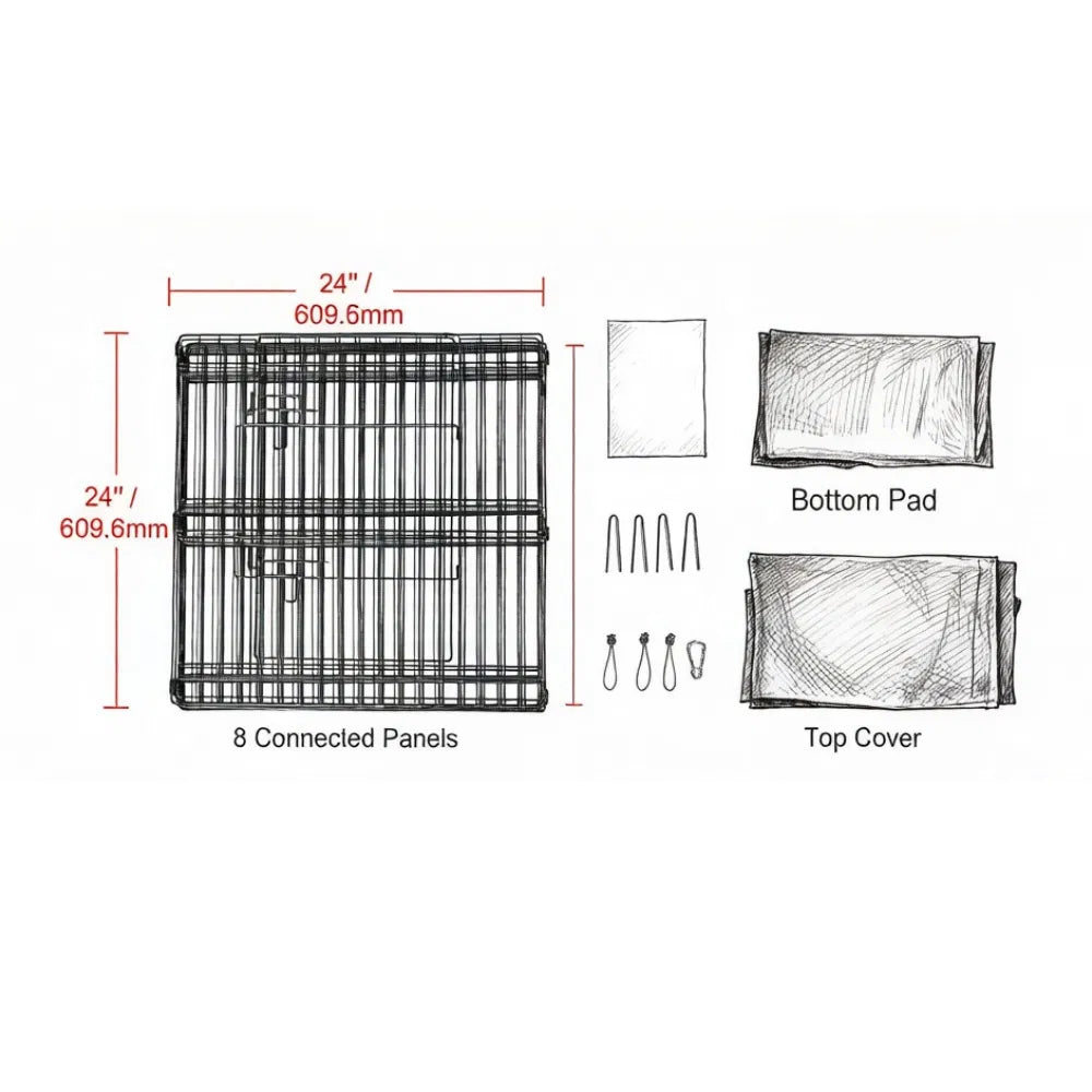 8-Panel Outdoor Dog Playpen with Top Cover &amp; Floor Mat – 24 in, Metal – view 2
