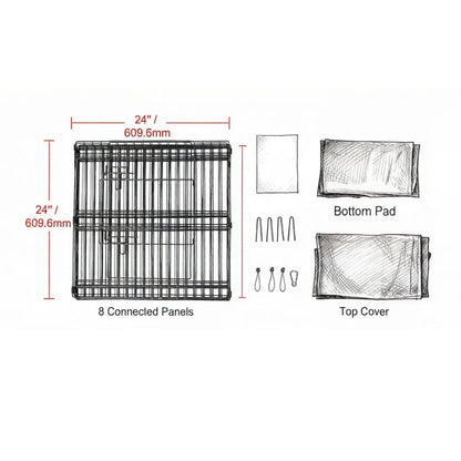 8-Panel Outdoor Dog Playpen with Top Cover &amp; Floor Mat – 24 in, Metal – view 2