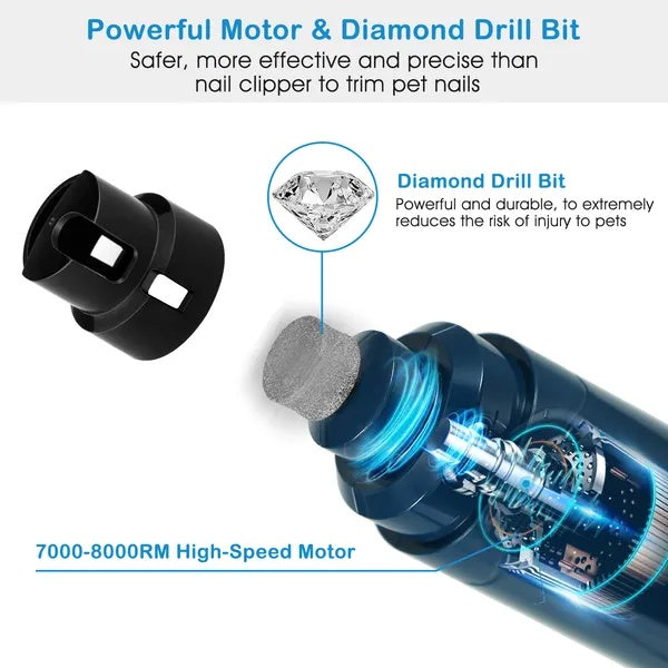 2-Speed Rechargeable Pet Nail Grinder, 7000/8000 RPM, Lightweight ABS Body, Dark Blue – view 2