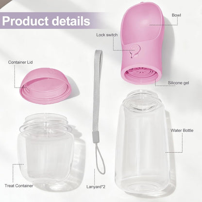 2-in-1 Portable Dog Water Bottle with Food Container – 12 oz, Leak-Proof, Pink – view 2