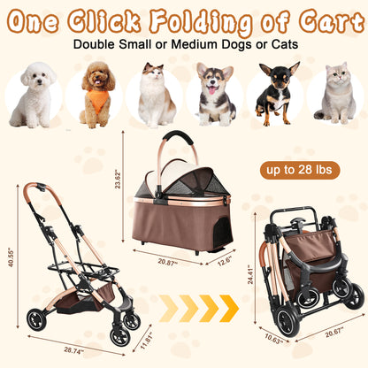 2-in-1 Foldable Pet Stroller – Detachable Carrier, 4 Wheels, Sun Canopy, Khaki – view 4