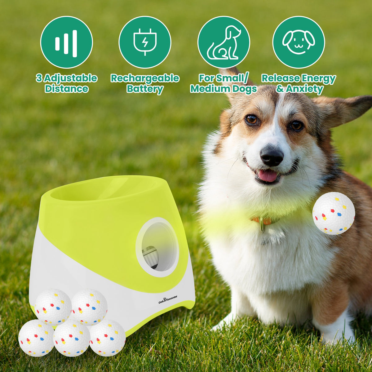 Automatic Dog Ball Launcher with 3 Distance Settings, Rechargeable, 6 Balls Included, Green – view 4