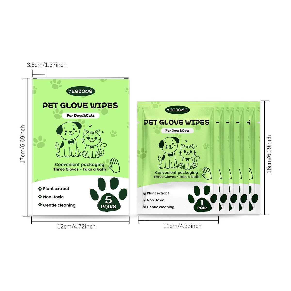 Disposable Pet Glove Wipes for Dogs and Cats – Moist Coat and Paw Wipes, 5 Pack – view 3