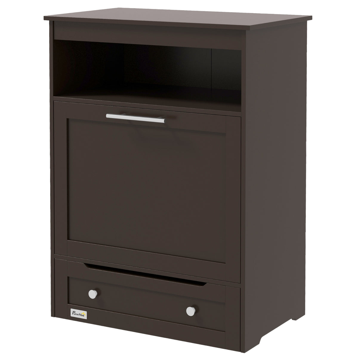 Pet Feeder Station Storage Cabinet with Pull-Out Bowl Drawer, Shelf &amp; Leash Hooks, Brown – view 9