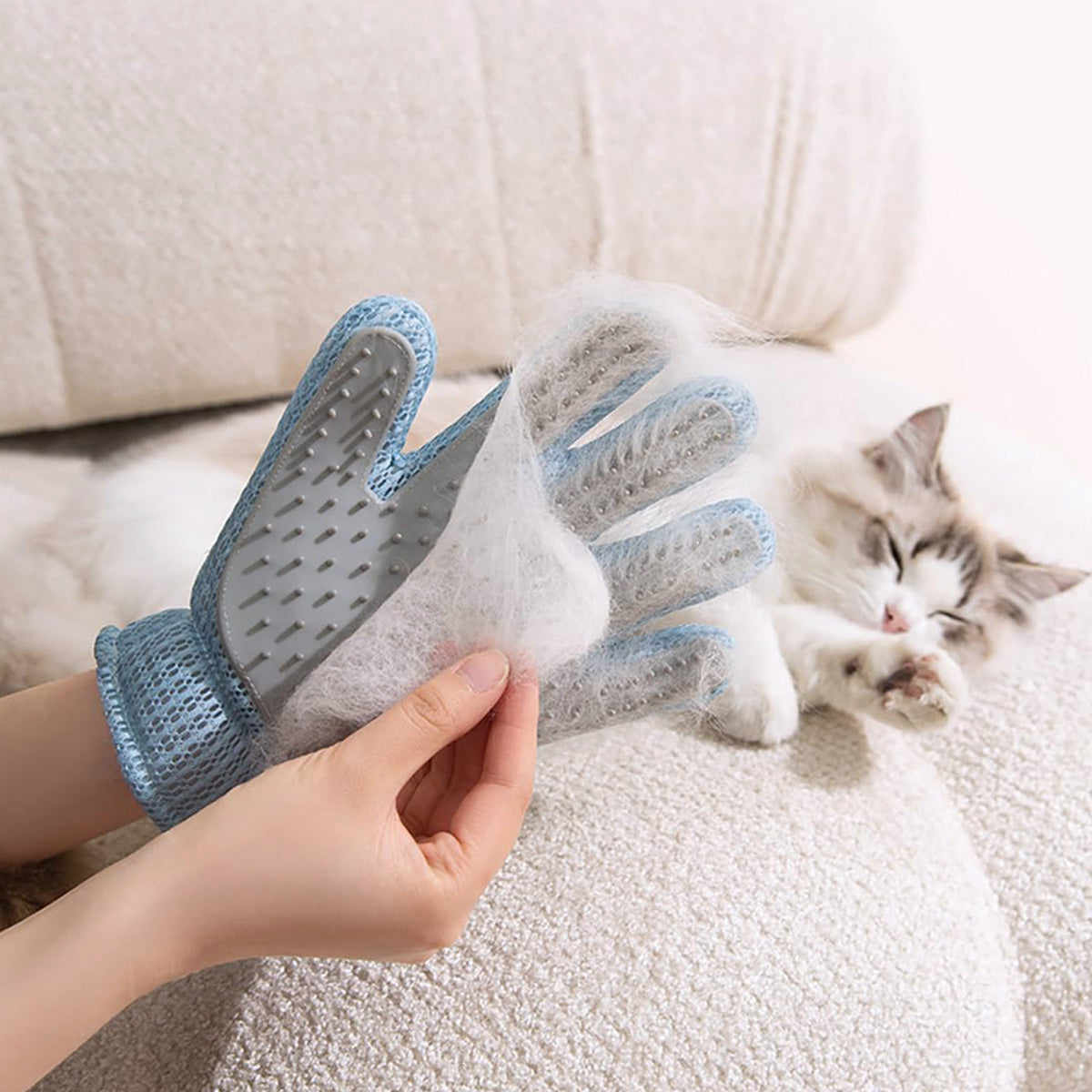 Double-Sided Pet Grooming Glove – Silicone Deshedding Mitt with Lint Removal Side, Blue – view 3