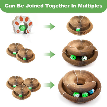 Accordion Cat Scratcher with Bell Ball – Foldable Corrugated Cardboard Scratching Toy, Brown – view 3
