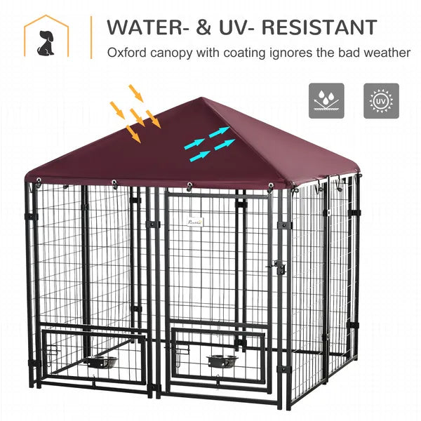 Outdoor Dog Kennel with Cover &amp; 2 Rotating Bowls – 55.5 x 55.5 in, Medium Dogs – view 3