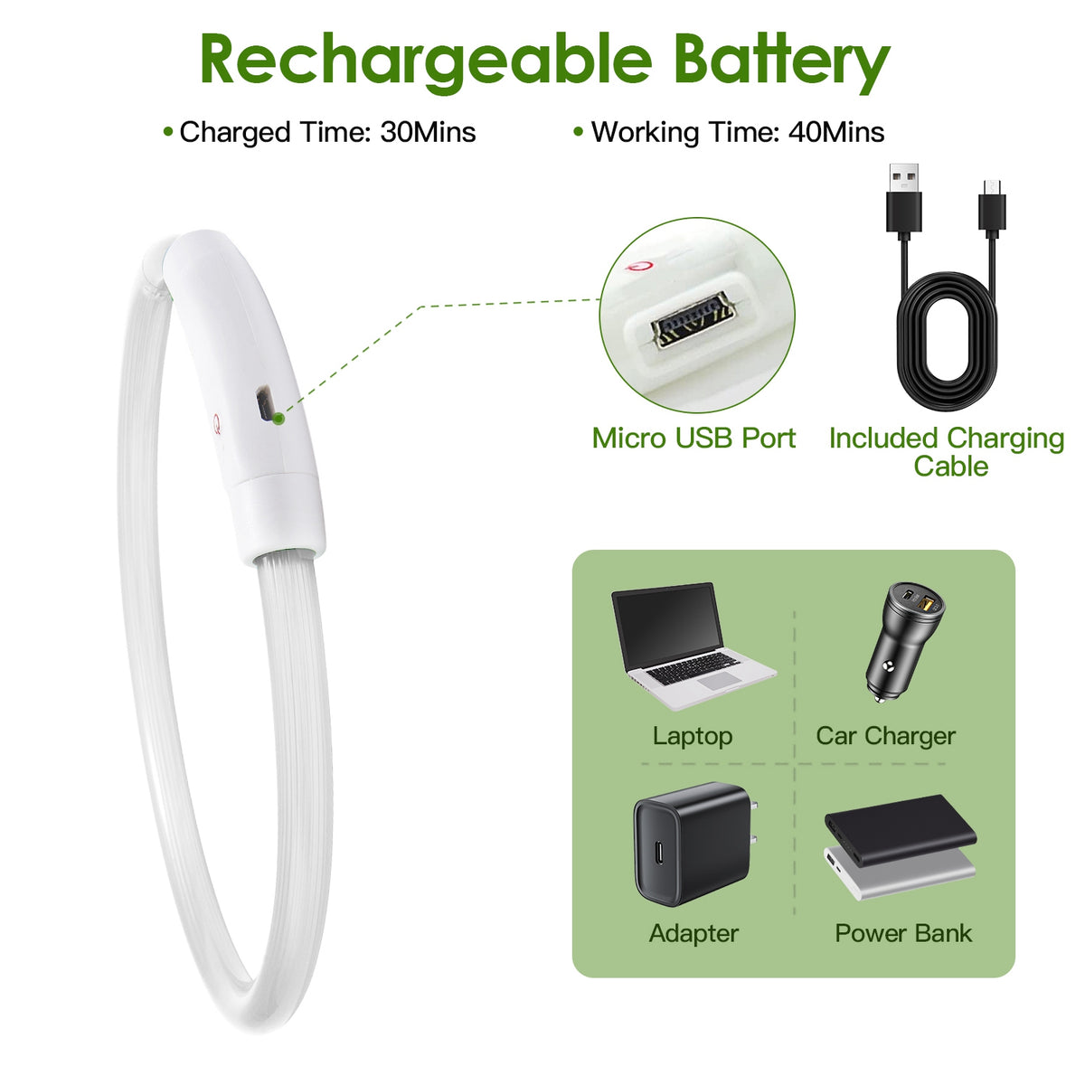 USB Rechargeable LED Dog Collar – Cuttable Glow Collar, 3 Light Modes, Multi-Color – view 4