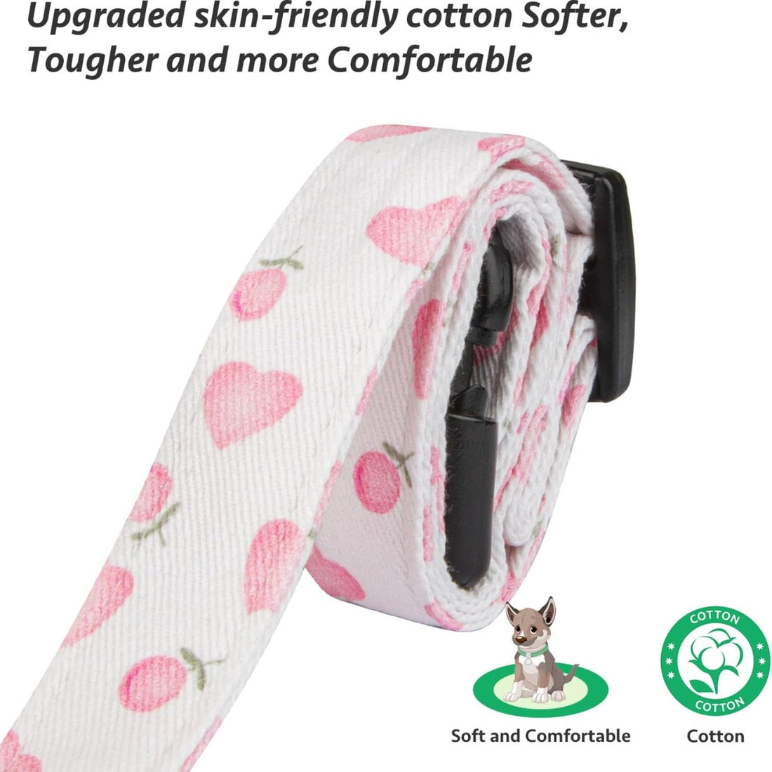 Pink Heart Dog Collar with Pendant – Soft Cotton Adjustable Collar for Dogs &amp; Puppies, White &amp; Pink – view 2