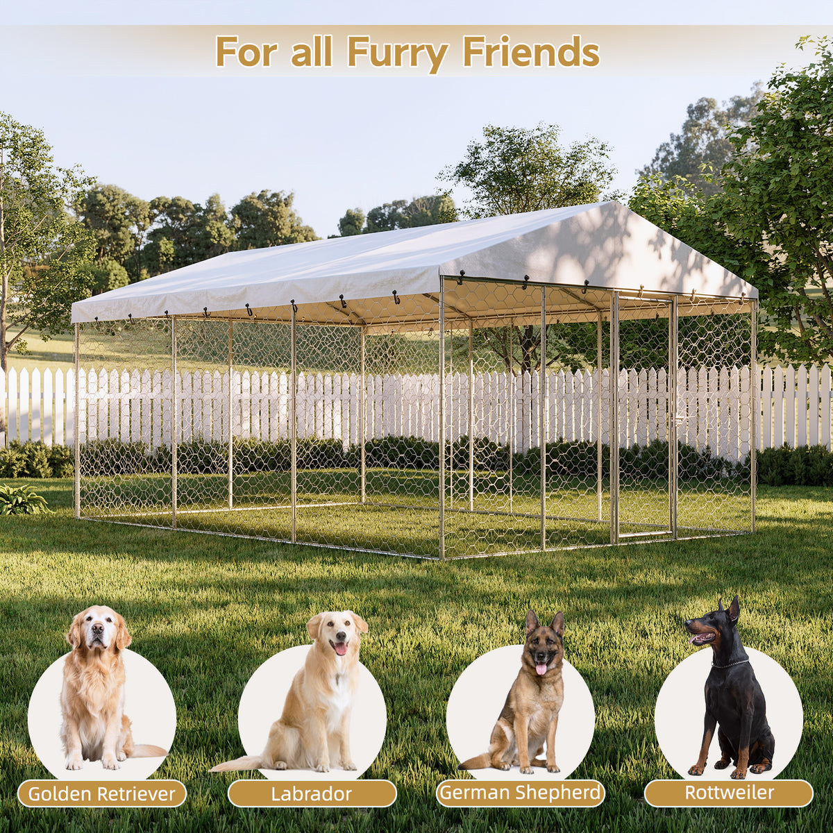 Large Outdoor Dog Kennel with Canopy – Galvanized Steel, Waterproof Roof, Lockable, 15 x 10 ft – view 6