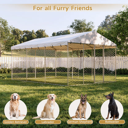 Large Outdoor Dog Kennel with Canopy – Galvanized Steel, Waterproof Roof, Lockable, 15 x 10 ft – view 6