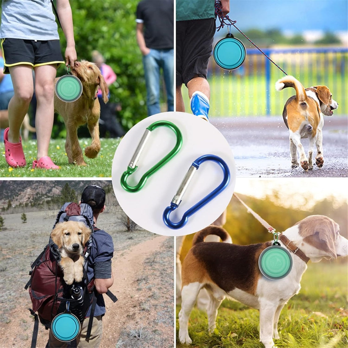 Collapsible Dog Travel Bowls with Lids, 2-Pack Foldable Food &amp; Water Bowls with Clip – view 7
