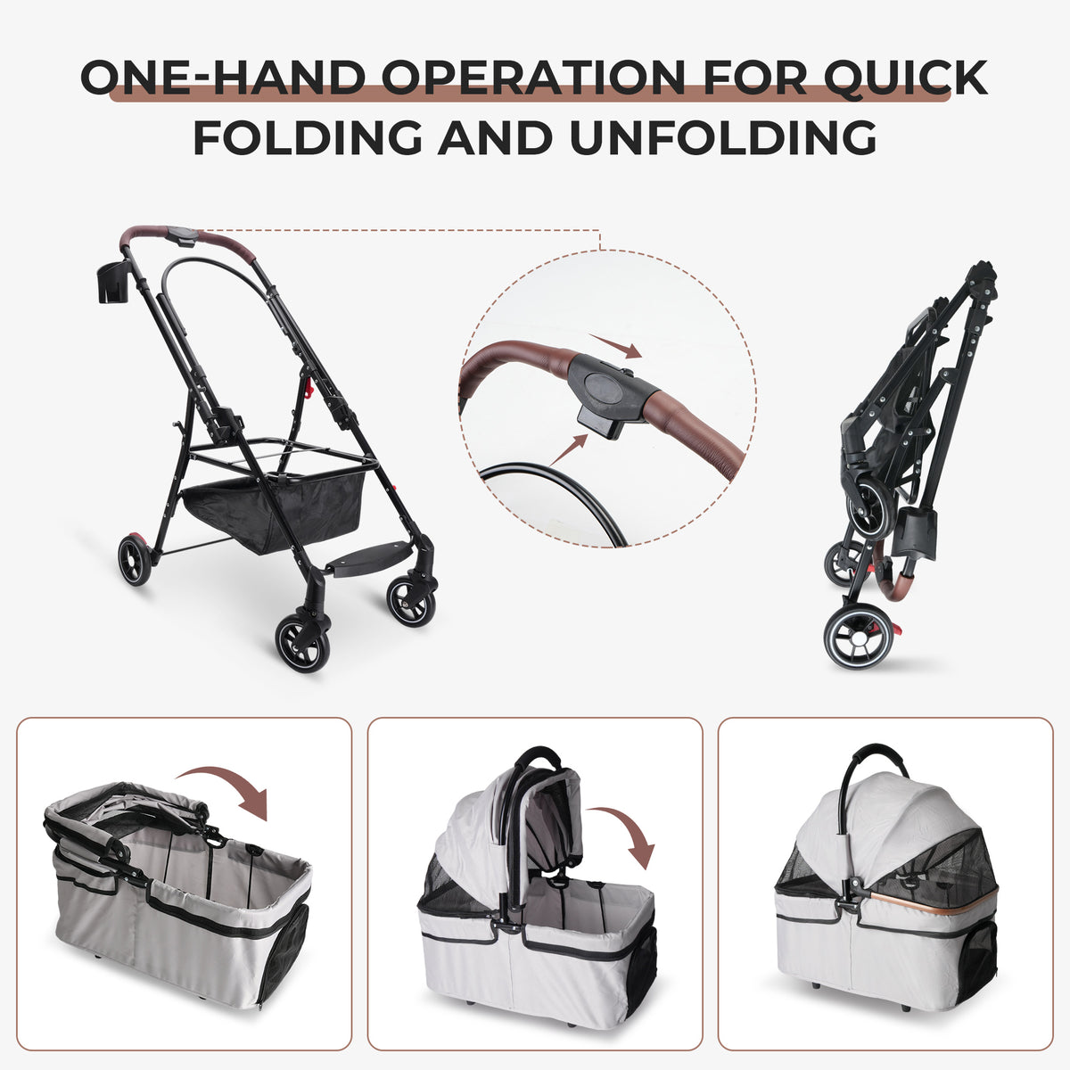 4-Wheel Foldable Pet Stroller – 360° Wheels, Detachable Carrier &amp; Travel Bag for Small Dogs &amp; Cats – view 6