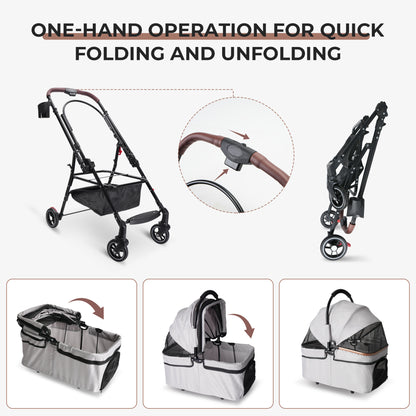 4-Wheel Foldable Pet Stroller – 360° Wheels, Detachable Carrier &amp; Travel Bag for Small Dogs &amp; Cats – view 6