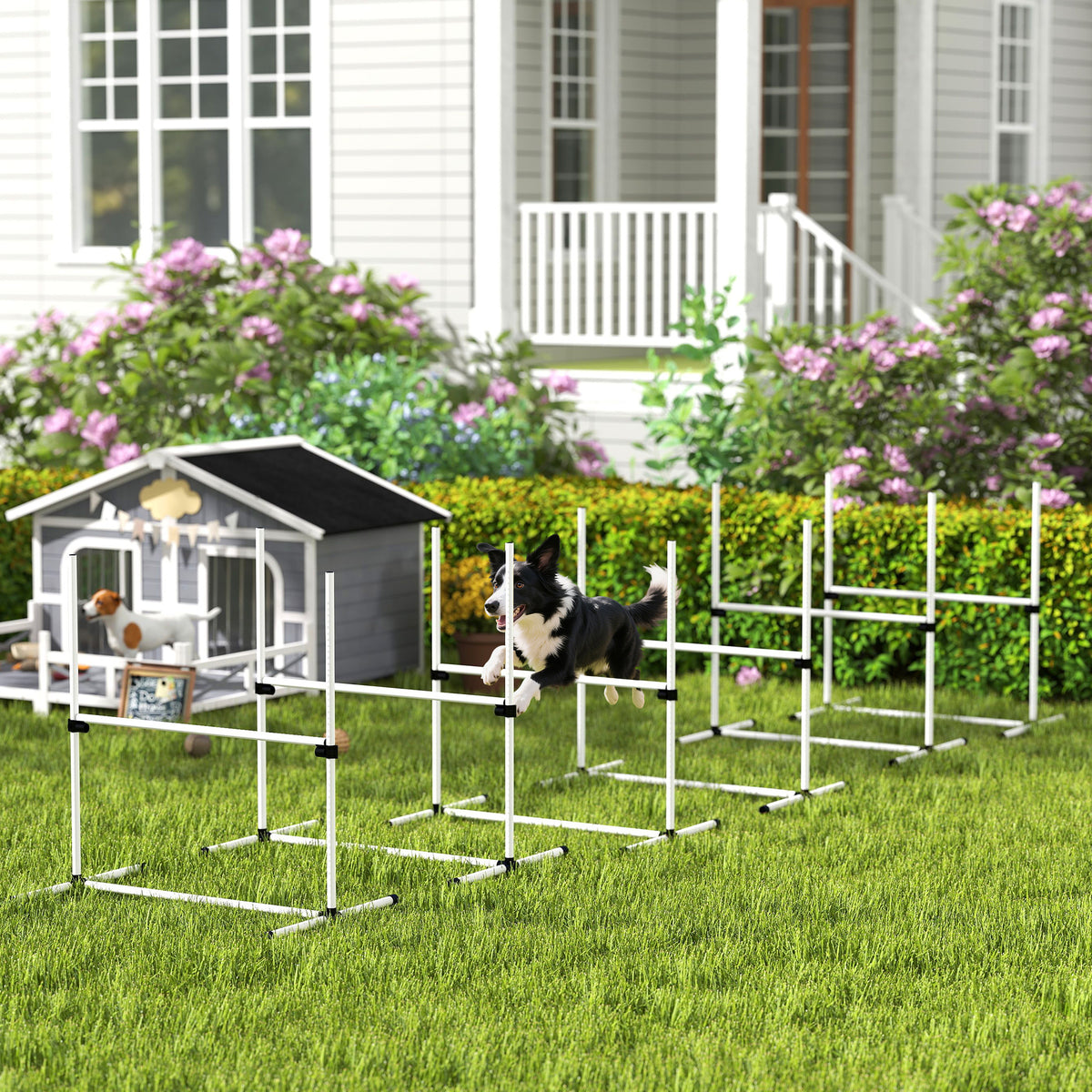 6-Piece Dog Agility Jump Set – Adjustable Height Hurdle Bars with Carry Bag, White – view 2